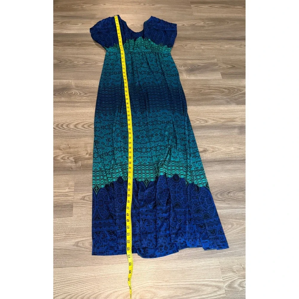 Soma Blue Teal Medallion Print Maxi Dress V-Neck Empire Waist size Medium